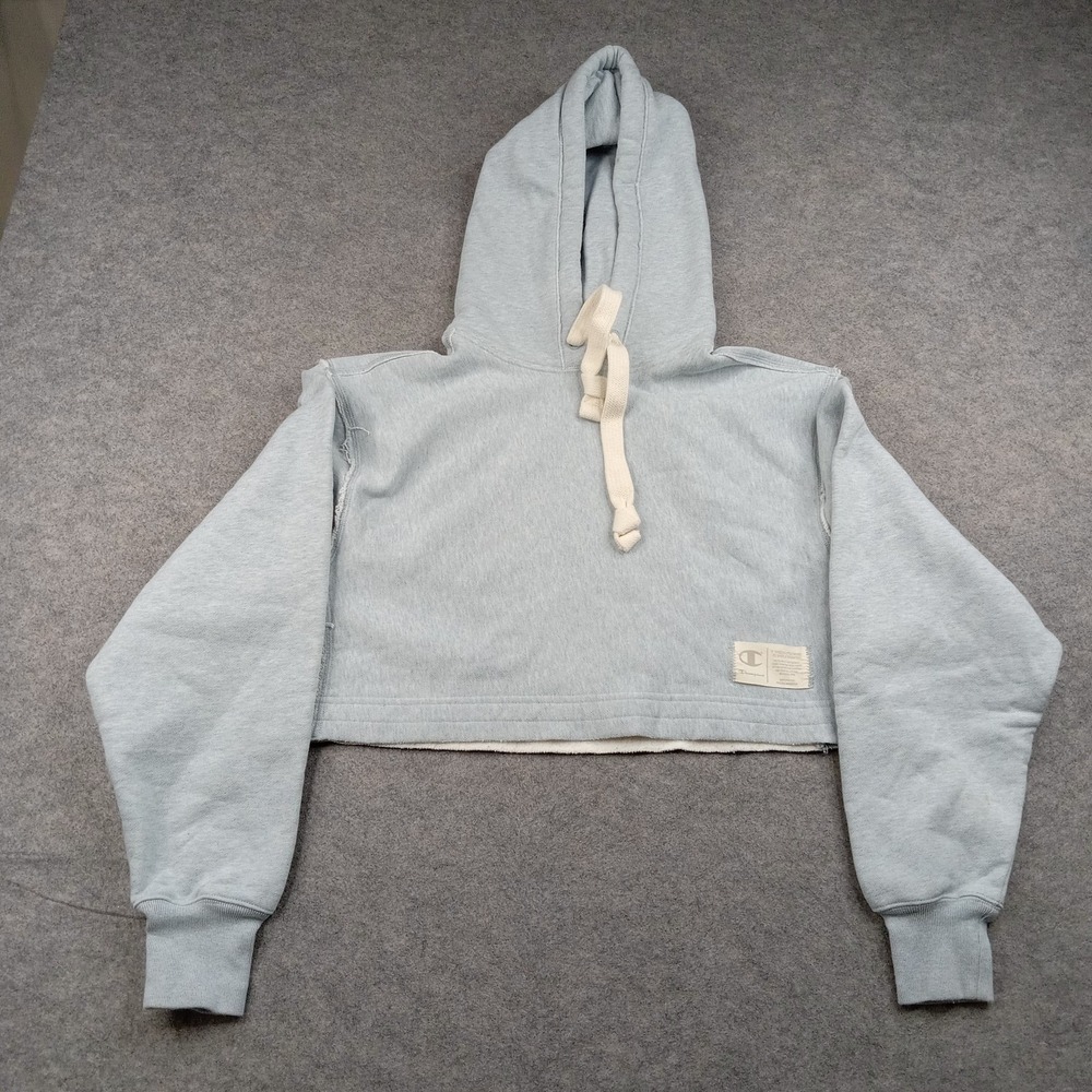 Champion Hoodie Womens Medium Blue Reverse Weave Natural State Cropped Fleece